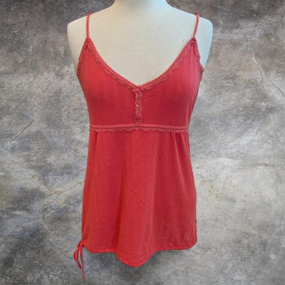 Vintage Anchor Blue Babydoll Lace Tank Top Women's Size XL Beach Coastal 90s Y2K